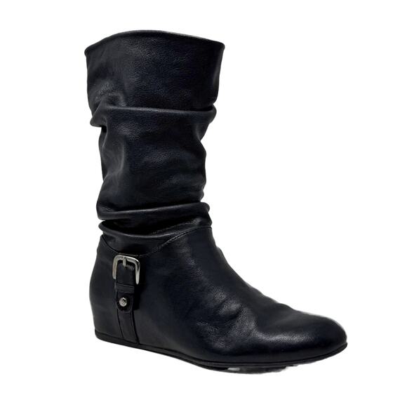 Stuart Weitzman Rugerio Boots Womens 7 M Black Leather Wedge Slouchy Moto - Picture 3 of 14